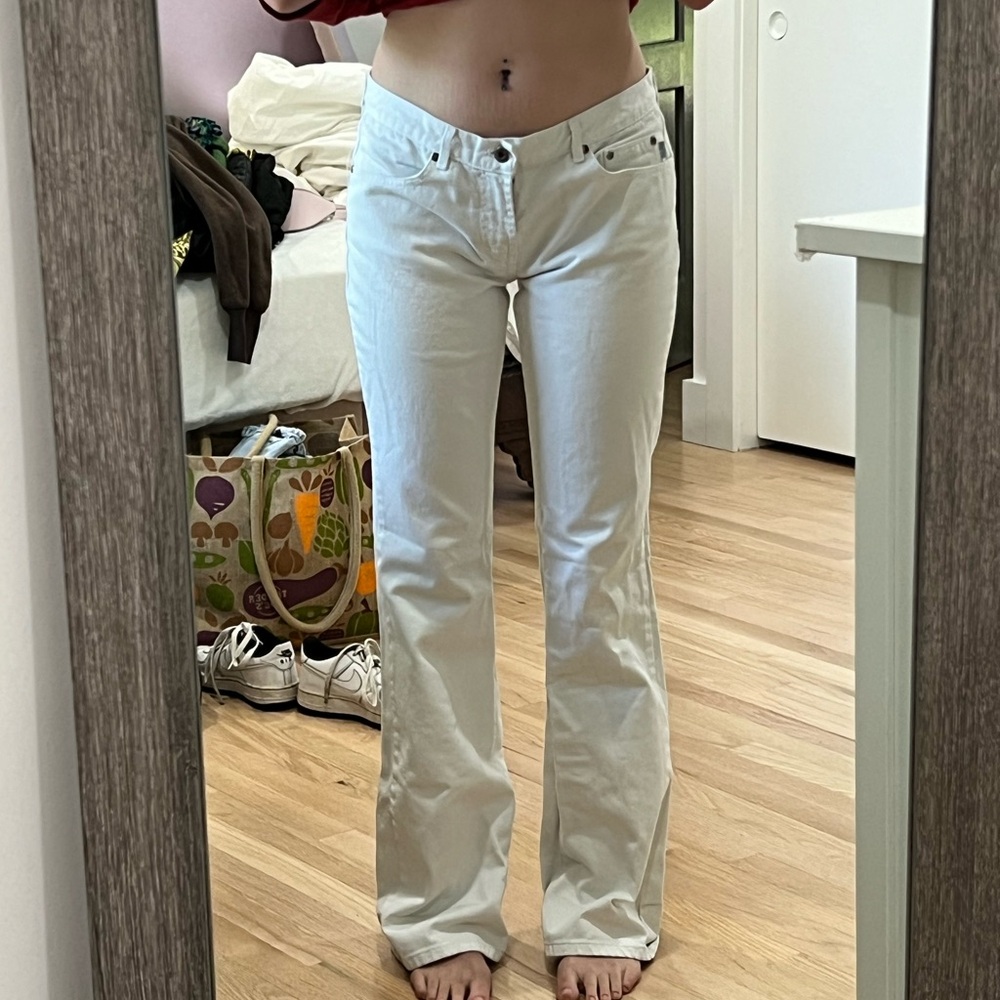 low rise white jeans